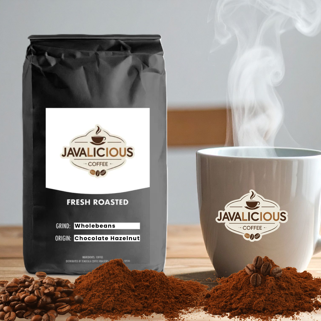 Javalicious Chocolate Hazelnut Flavored Coffee, Front Side Packaging