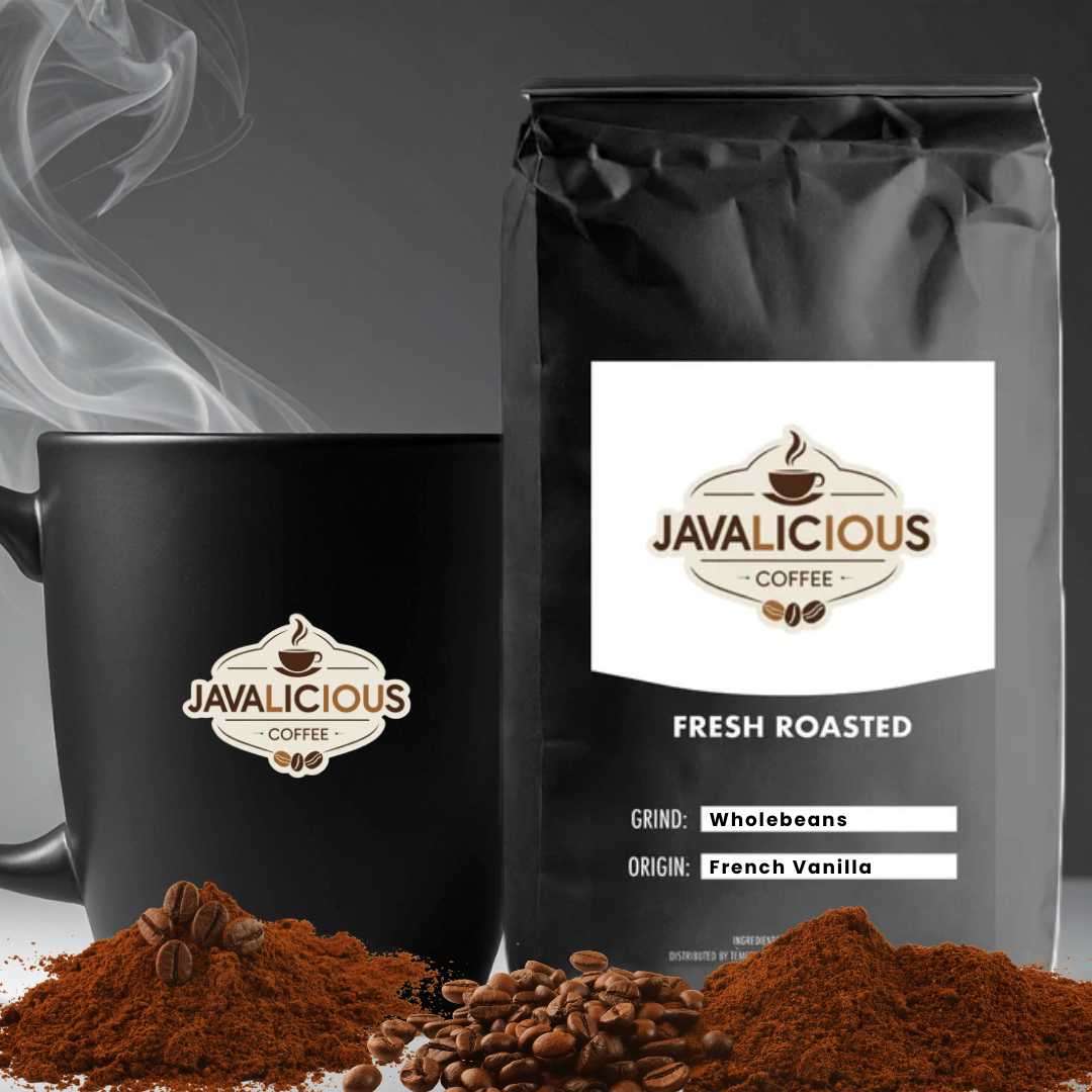 Javalicious French Vanilla Flavored Coffee, Front Side Packaging