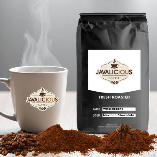 Javalicious Mexican Chocolate Flavored Coffee, Front Side Packaging