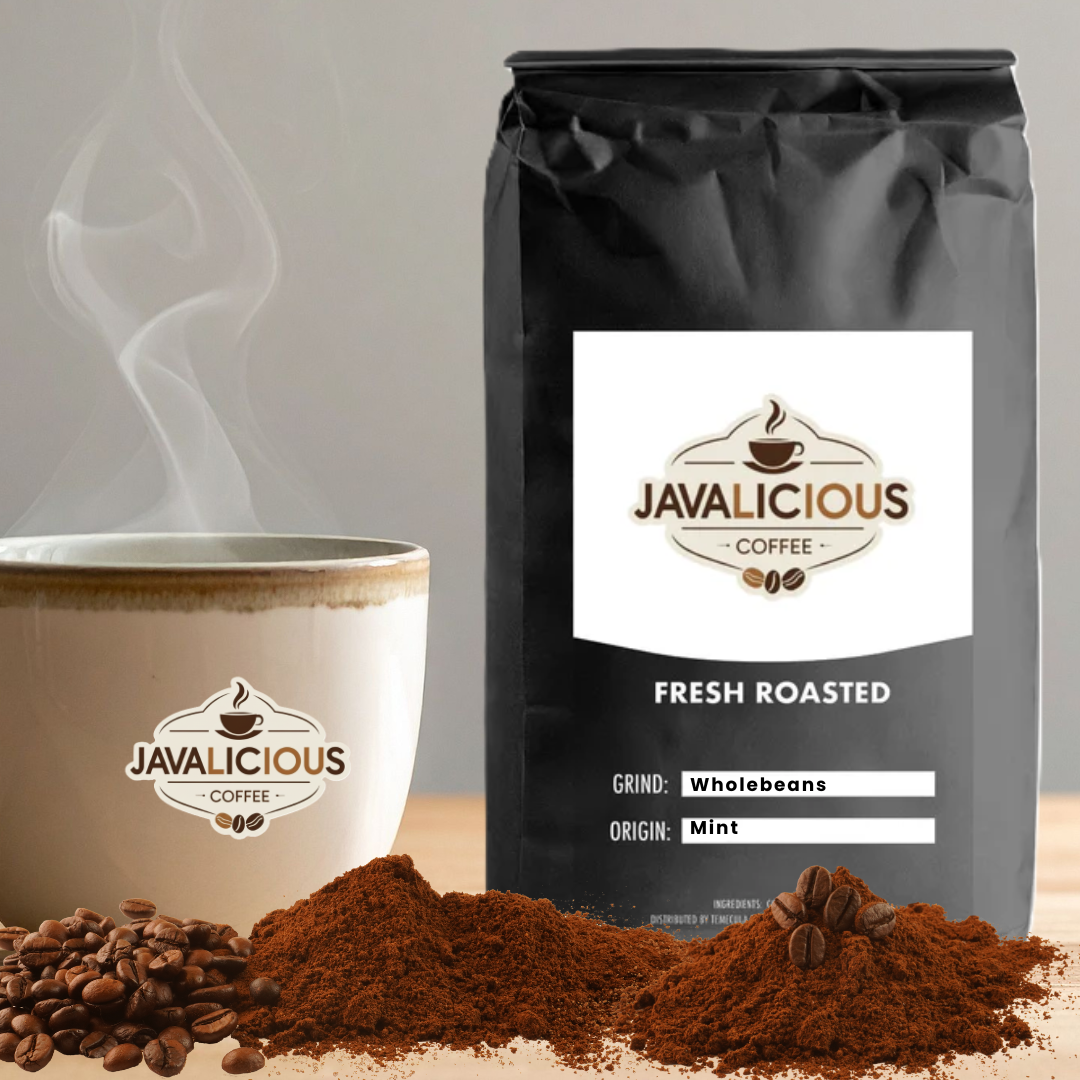 Javalicious Mint Flavored Coffee, Front Side Packaging