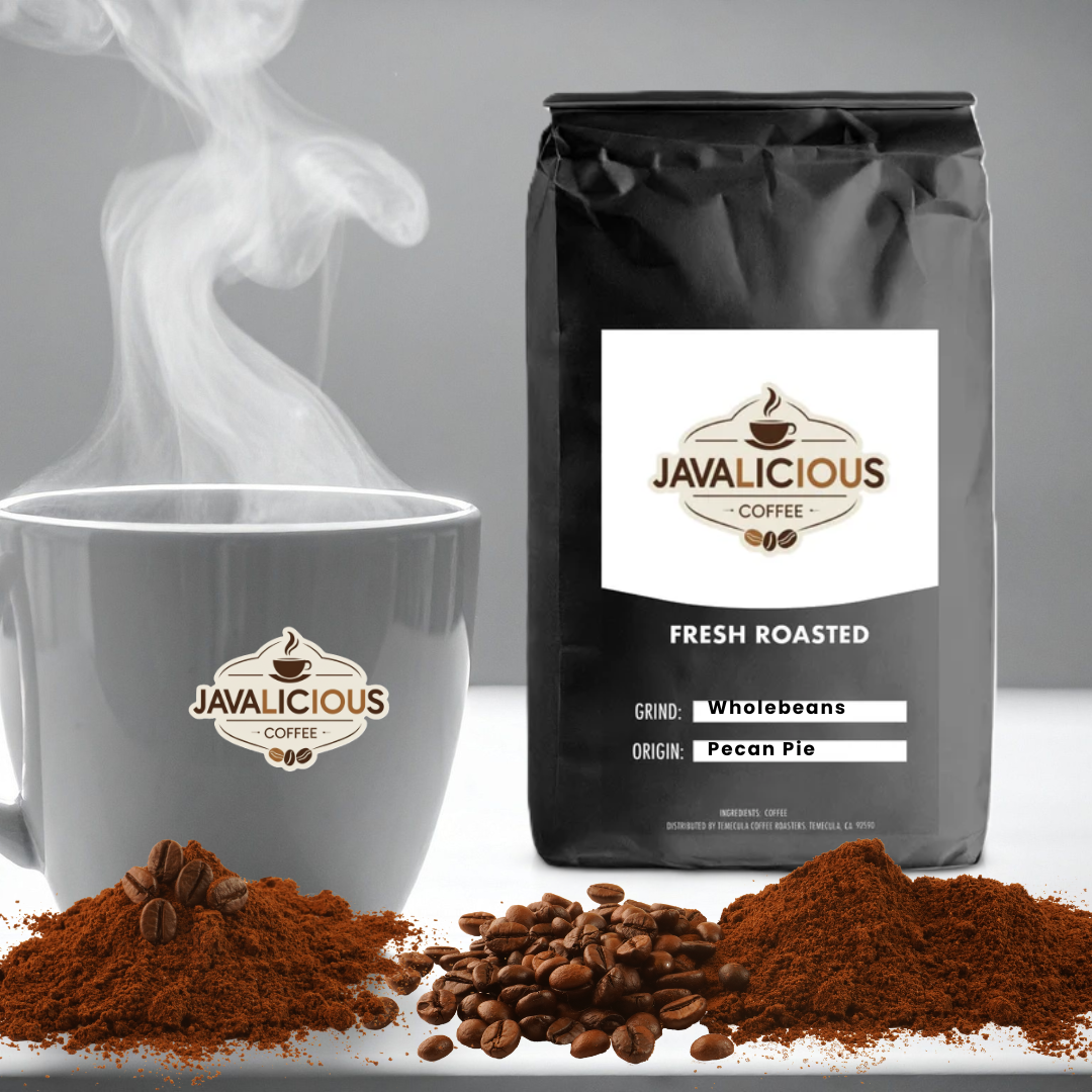 Javalicious Pecan Pie Flavored Coffee, Front Side Packaging
