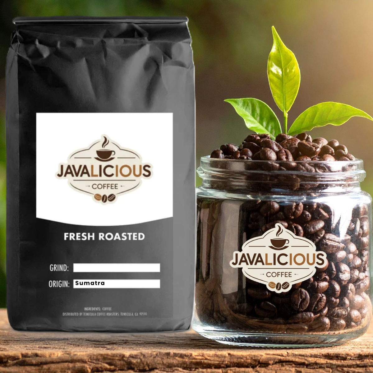 Javalicious Sumatra Single Origin Coffee, Front Side Packaging