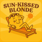 Javalicious label image of a sun-kissed blonde character lying on a beach chair with a sun in the background, text 'SUN-KISSED BLONDE' above.